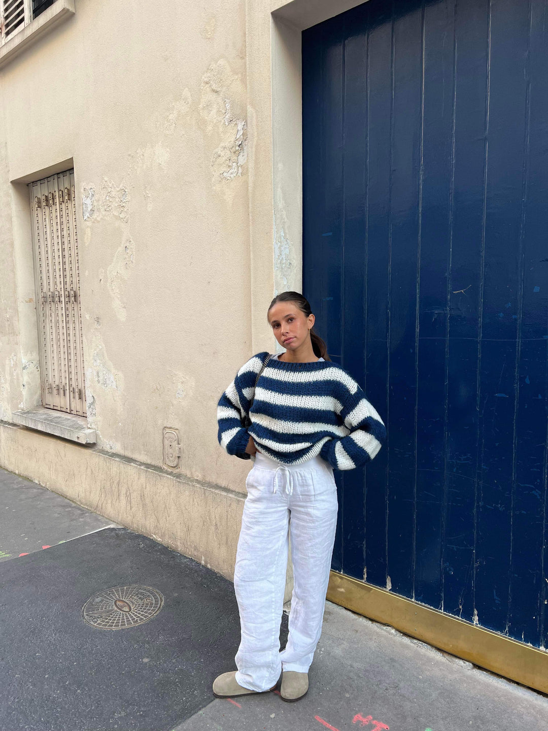 Knitted and Striped Oversized Women's Sweater - Harper-Blue and White-XS/S-The Livary
