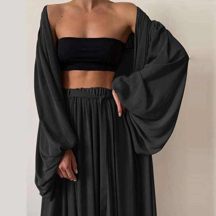Trendy Women's Summer Two-Piece Set with Top & Trousers - Noelle-Black-S-The Livary