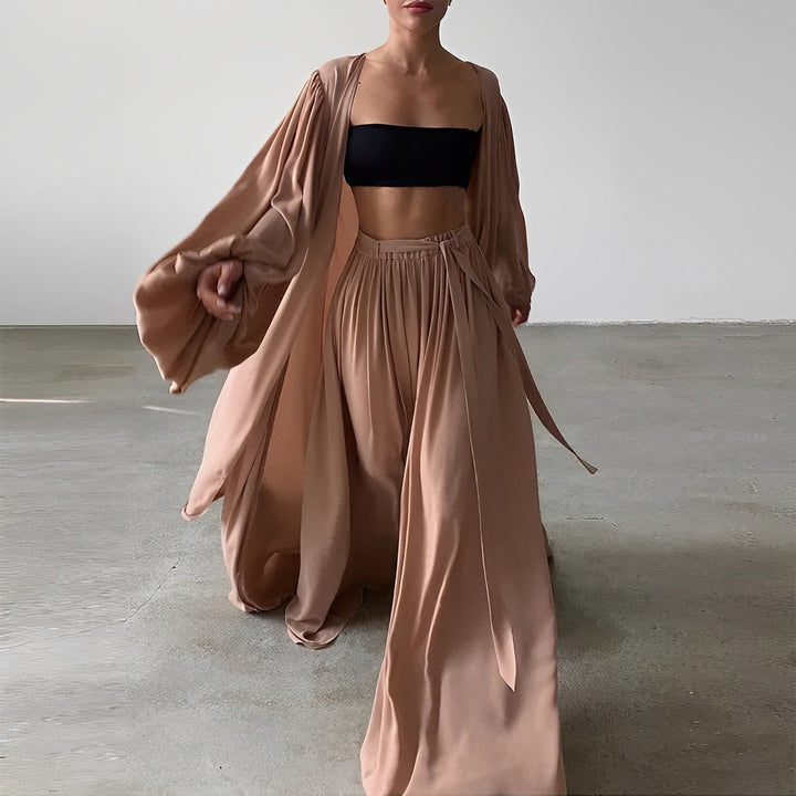 Trendy Women's Summer Two-Piece Set with Top & Trousers - Noelle-Brown-S-The Livary