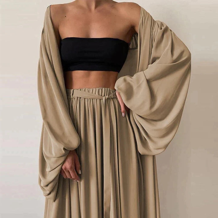 Trendy Women's Summer Two-Piece Set with Top & Trousers - Noelle-Khaki-S-The Livary