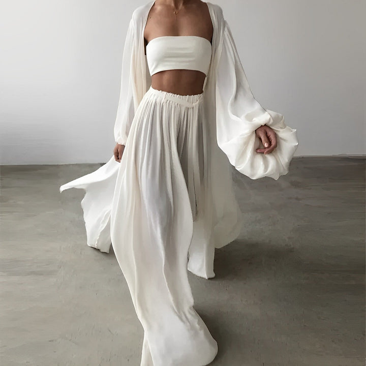 Trendy Women's Summer Two-Piece Set with Top & Trousers - Noelle-White-S-The Livary