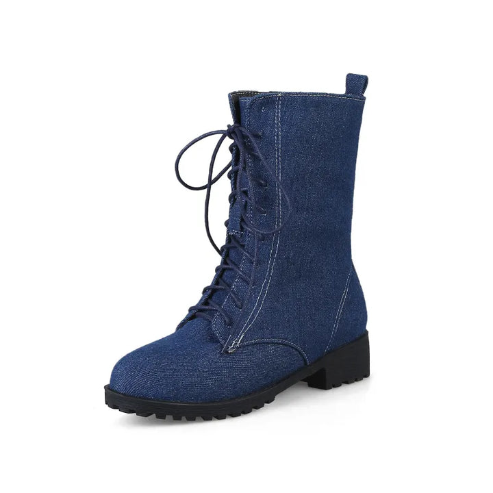 Ladies' Classic Lace-Up Shoes with Low Heel - Lena-Blue-1-The Livary