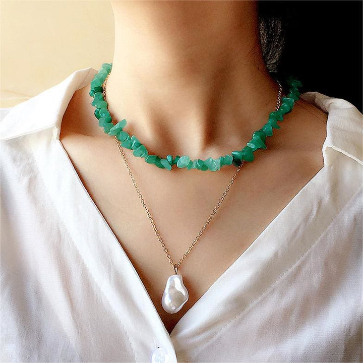 Stylishly Shaped Polished Crystal Necklace - Lina-Green Aventurine-The Livary
