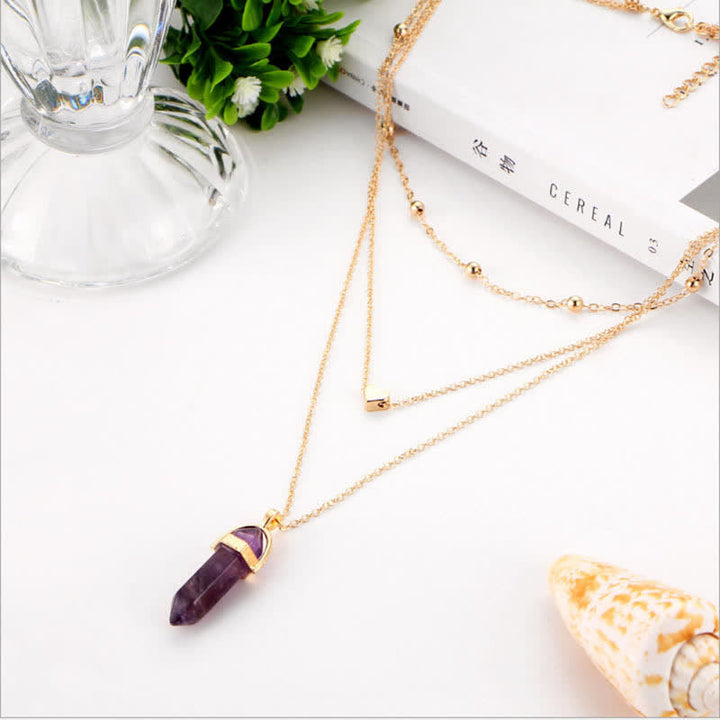 Natural Crystal Hexagon Gemstone Necklace - Aurora-Amethyst-The Livary