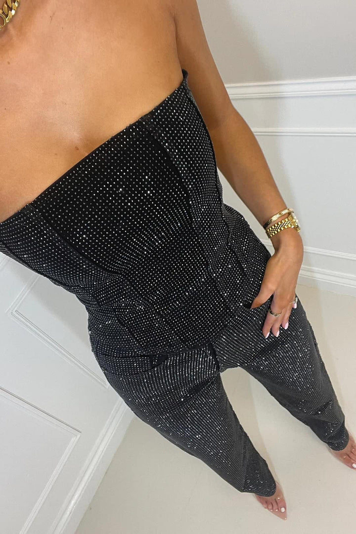 Glittering women's trouser set with high-waist jeans – Liora-Black-S-The Livary
