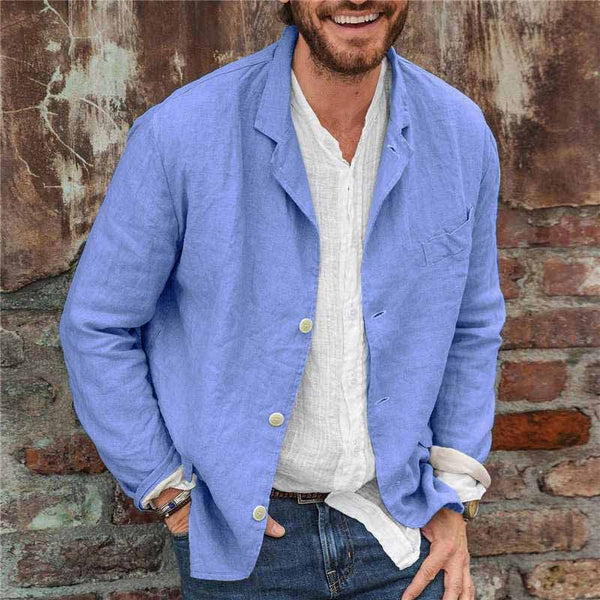 Light summer jacket made of a linen-cotton blend for men - Casper-Blue-S-The Livary