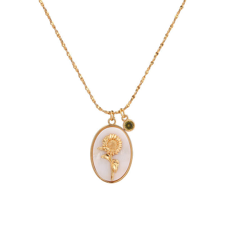 Birthstone with Birth Flowers Necklace - Aurora-August - Poppy-The Livary