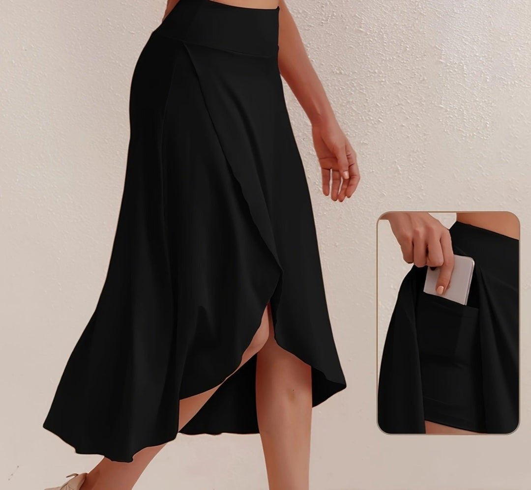 Sporty women's skirt with a high waistband & asymmetric cut – Alexia-Black-S-The Livary