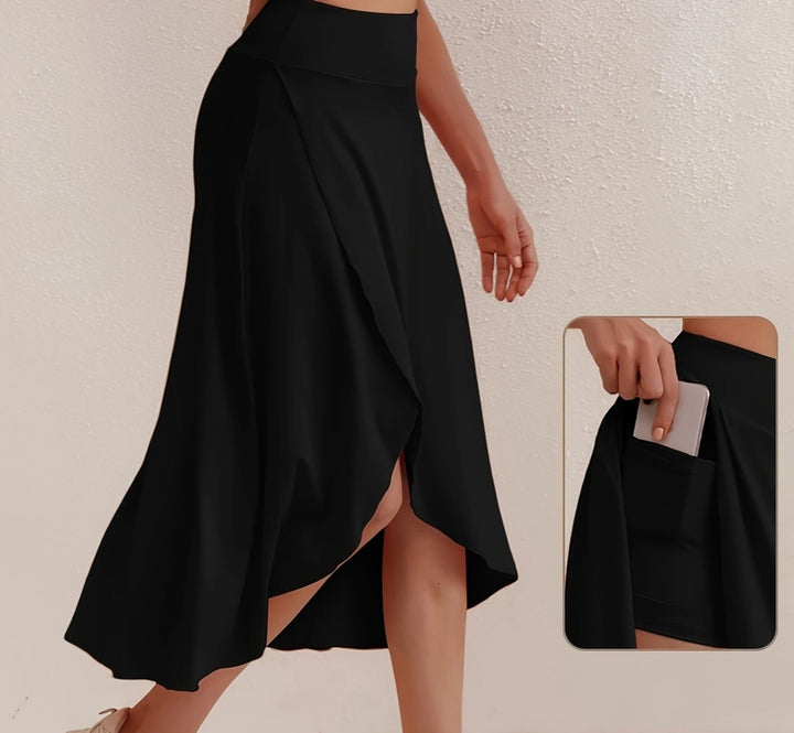 Sporty women's skirt with a high waistband & asymmetric cut – Alexia-Black-S-The Livary