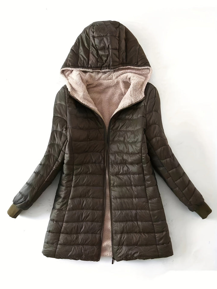 Fleece Lined Women's Jacket with Zip - Eliza-Black-XS-The Livary