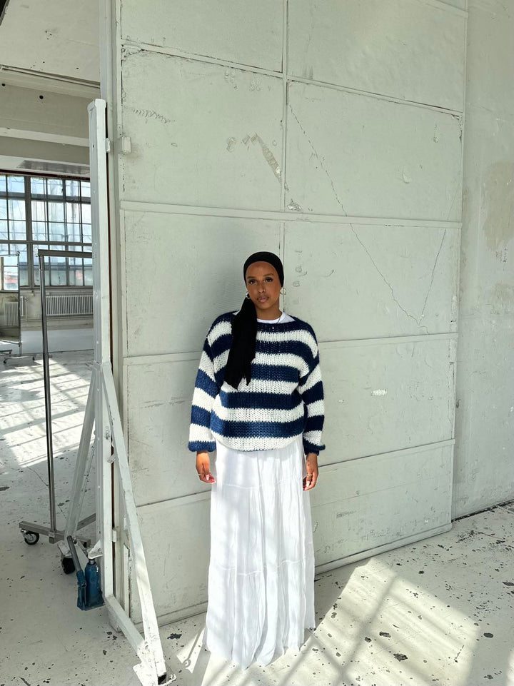 Knitted and Striped Oversized Women's Sweater - Harper-Blue and White-XS/S-The Livary
