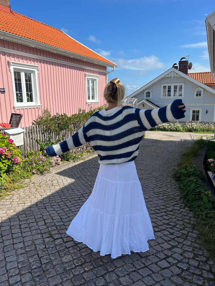 Knitted and Striped Oversized Women's Sweater - Harper-Blue and White-XS/S-The Livary