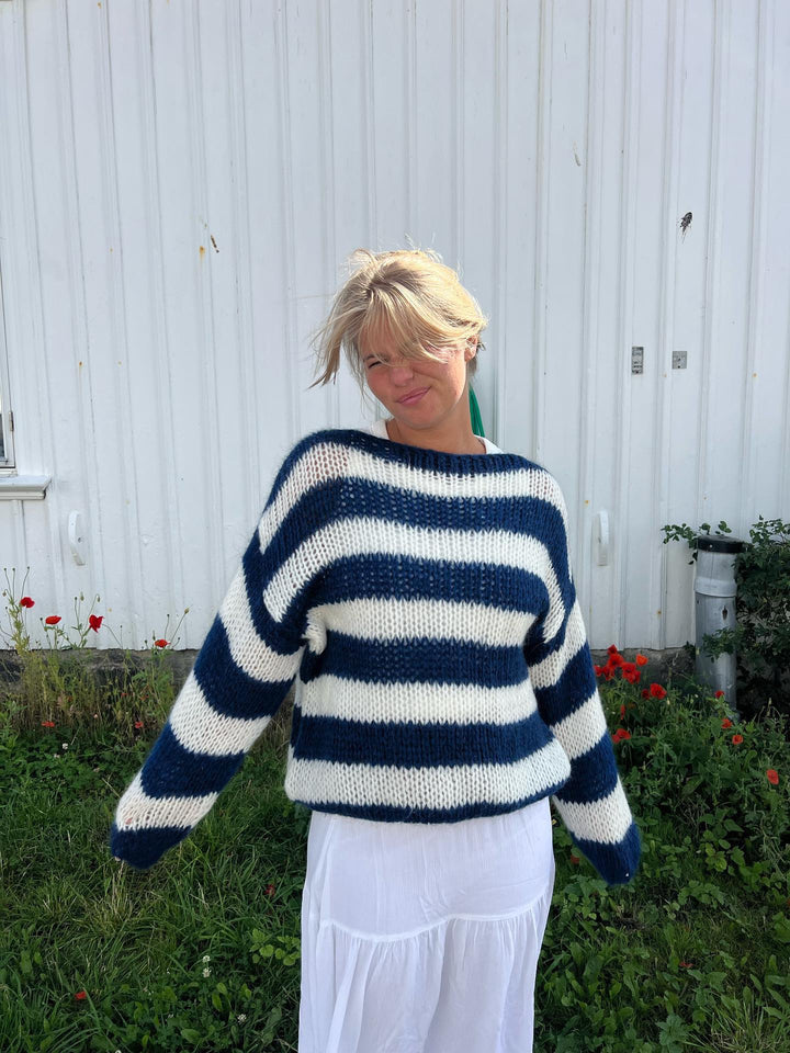 Knitted and Striped Oversized Women's Sweater - Harper-Blue and White-XS/S-The Livary