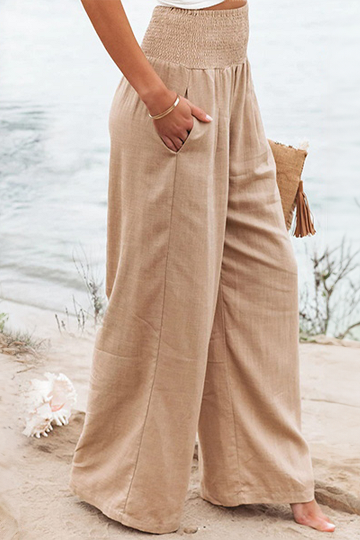 Elegant Palazzo Pants with Boho Flair – Yasmin-Beige-S-The Livary
