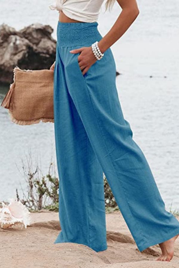 Elegant Palazzo Pants with Boho Flair – Yasmin-Blue-S-The Livary