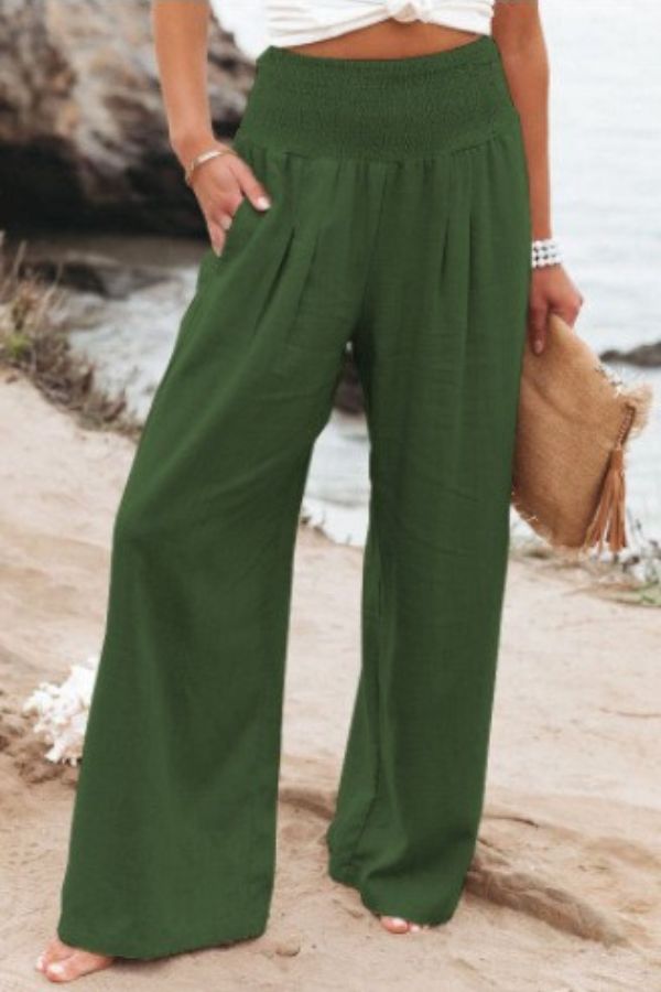 Elegant Palazzo Pants with Boho Flair – Yasmin-Army green-S-The Livary