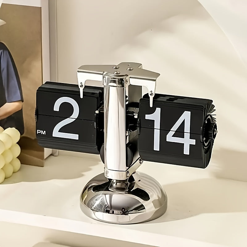 Retro Flip Clock with Steel Accent - TempoFlip-Black-The Livary