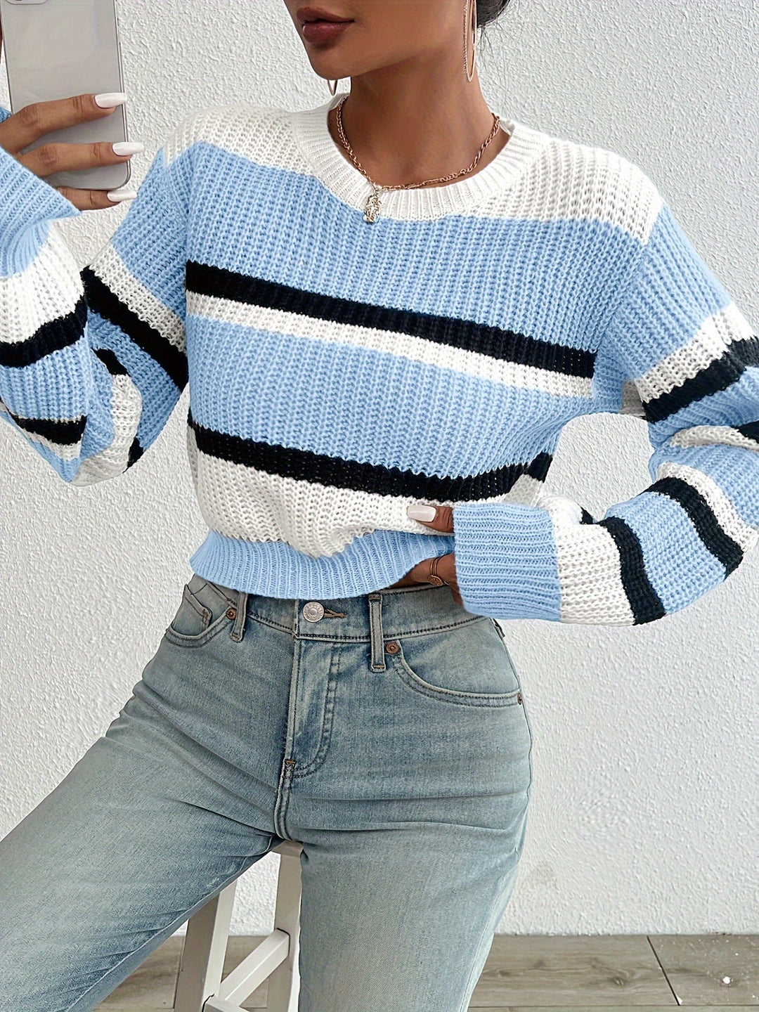 Comfortable and Stylish Knitted Sweater - Sienna-Blue-S-The Livary