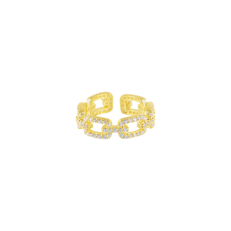 Gold Link Ring with Zirconia - Marina-The Livary
