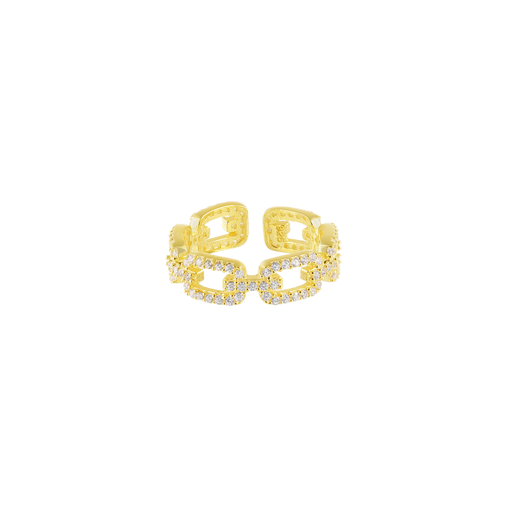 Gold Link Ring with Zirconia - Marina-The Livary