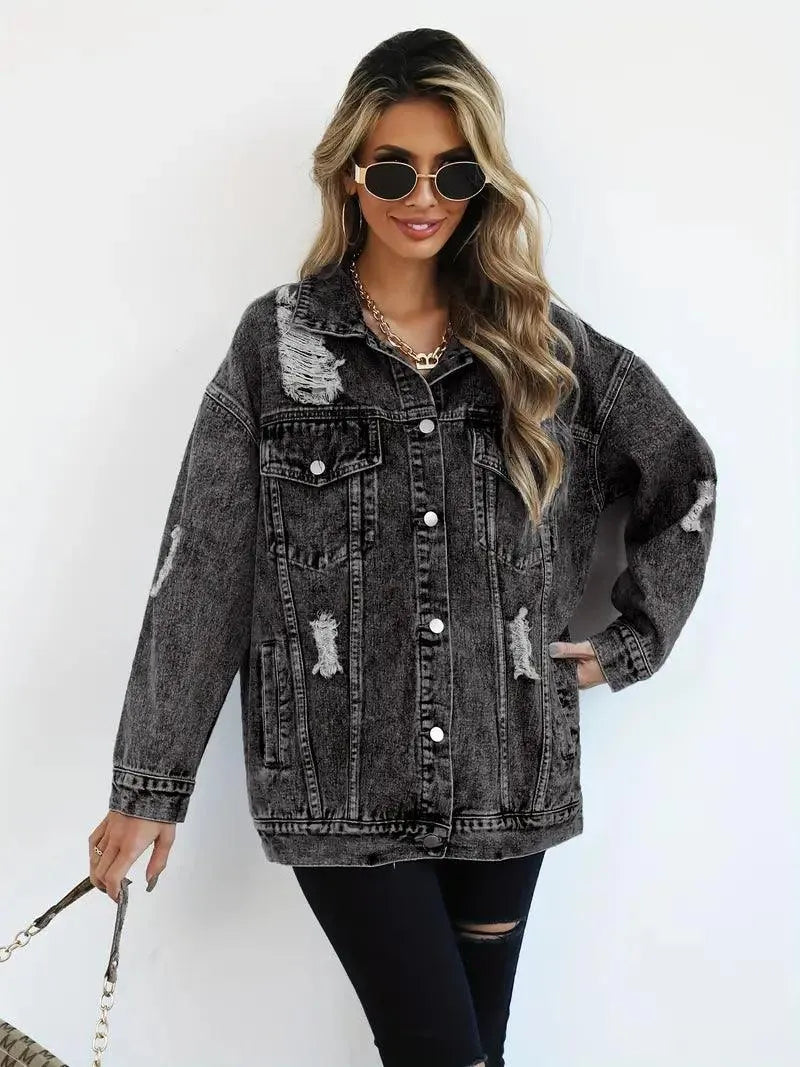Waterproof & Lined Oversized Women's Denim Jacket with Hood – Talia-Blue-S-The Livary