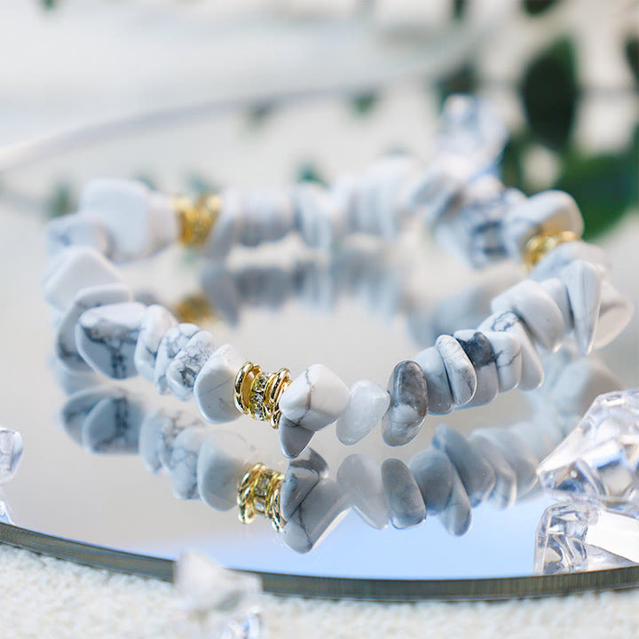 Stylish Natural Stone Crystal Beads Bracelet - Celine-White Turquoise-The Livary