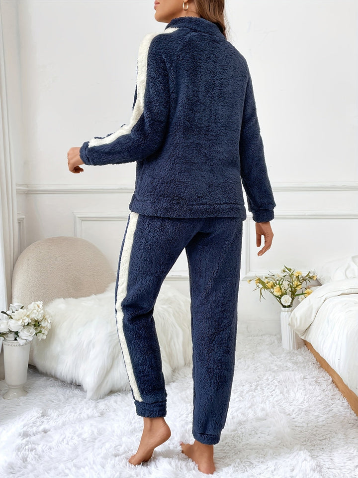 Soft Plush Lounge Pyjama Set with Colour Accents - Lyra-Brown-S-The Livary