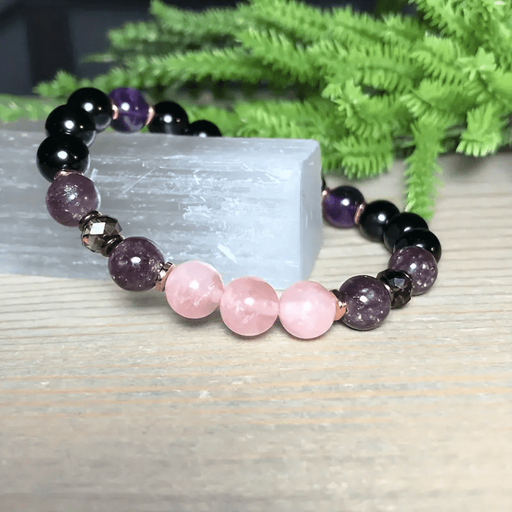 0.31 in Rose Quartz Obsidian Amethyst Beaded Bracelet - Aurora-The Livary