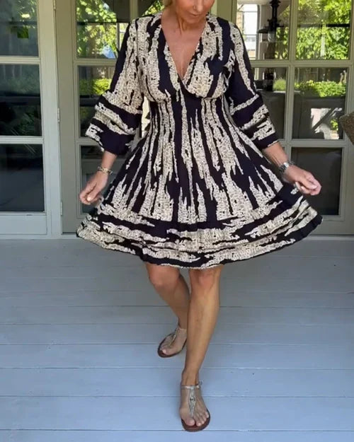 Airy & Stylish Women's Dress with V-Neck and 3/4 Sleeves – Elina-Black-S-The Livary