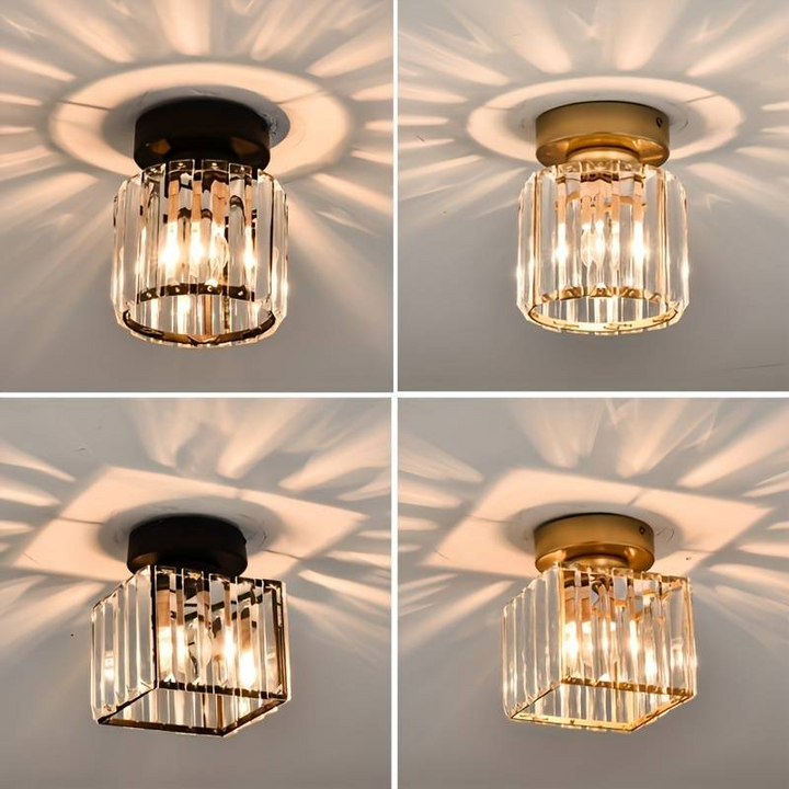 Modern Crystal Ceiling Light - CrystalGlow-Black-Square-The Livary