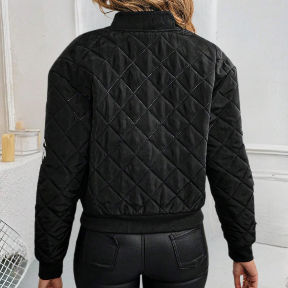 Trendy Black Women's Bomber Jacket with Zip - Rivka-XS-The Livary