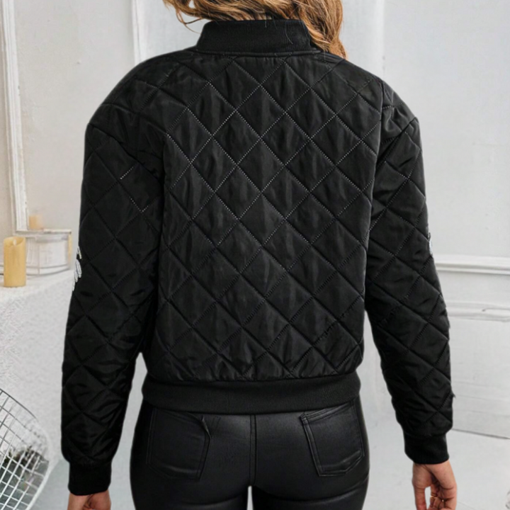 Trendy Black Women's Bomber Jacket with Zip - Rivka-XS-The Livary