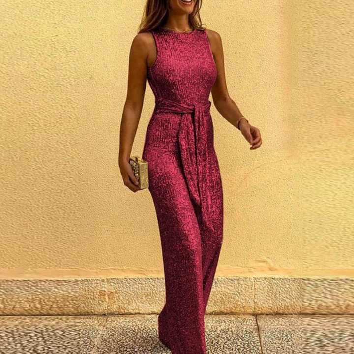 Sleeveless Party Jumpsuit for Women - Figure-Hugging & Festive - Amira-Red-S-The Livary