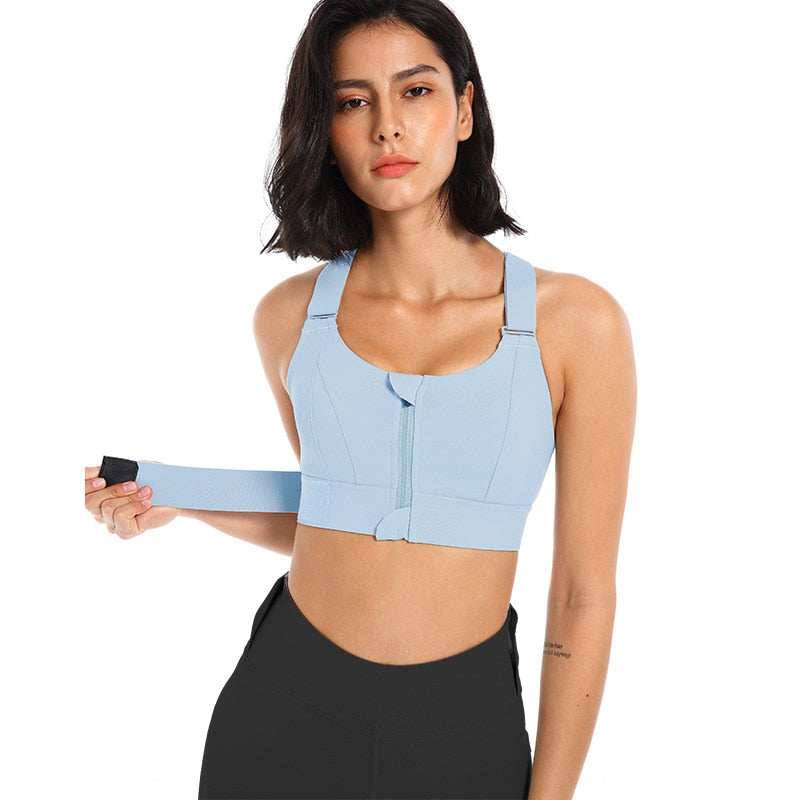 Sports bra with zip & back support – buy 1, get 1 free – Livia-Light blue-S-The Livary