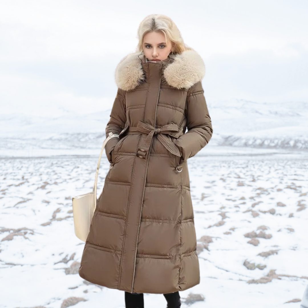 Luxury Faux Fur Winter Coat for Women - Amara-Brown with beige collar-S-The Livary
