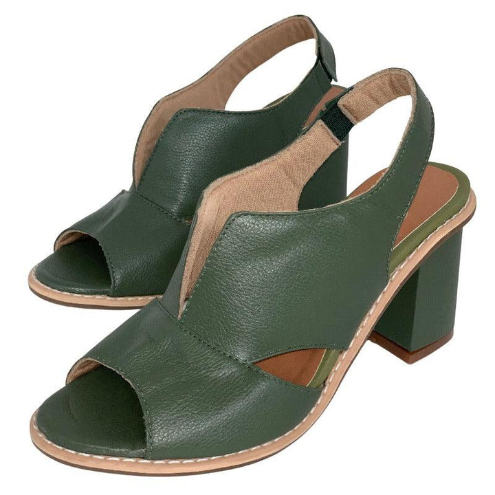Women’s leather sandals with heel & comfort footbed – Selina-Beige-2.5-The Livary