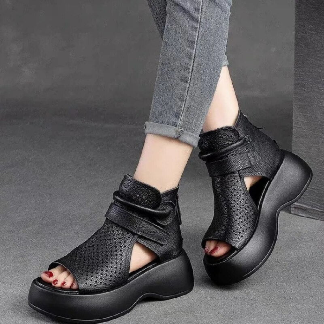 Orthopaedic leather sandals for women with shock-absorbing sole – Meike-Brown-2.5-The Livary