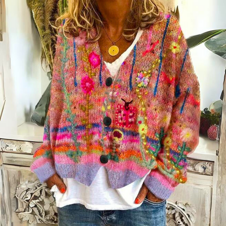 Warm Ladies Cardigan with Print – Liv-Red-S-The Livary