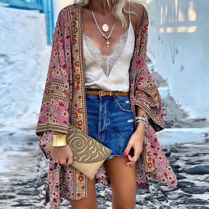 Trendy Boho women's cardigan with pattern – Elara-Pink-S-The Livary