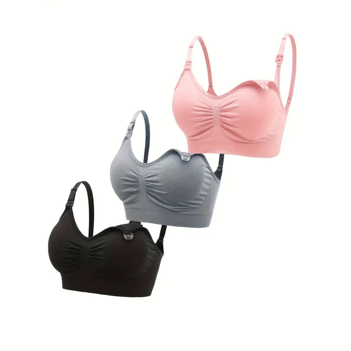 Comfortable Nursing Bra (Set of 3) – NurtureFit-Pink Grey Black-M-The Livary