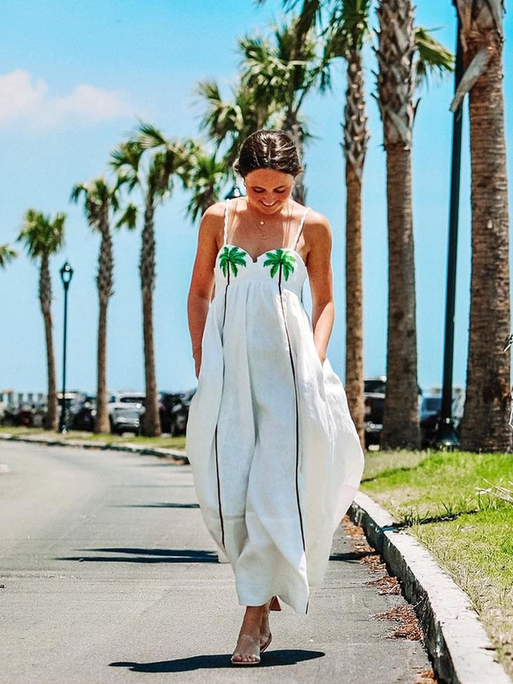 Trendy strappy dress with tropical palm print – Estelle-White-S-The Livary