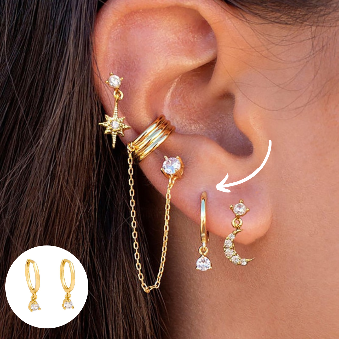 Boho Chic Earrings Set - Amira-Pave CZ Hoop-Gold-The Livary