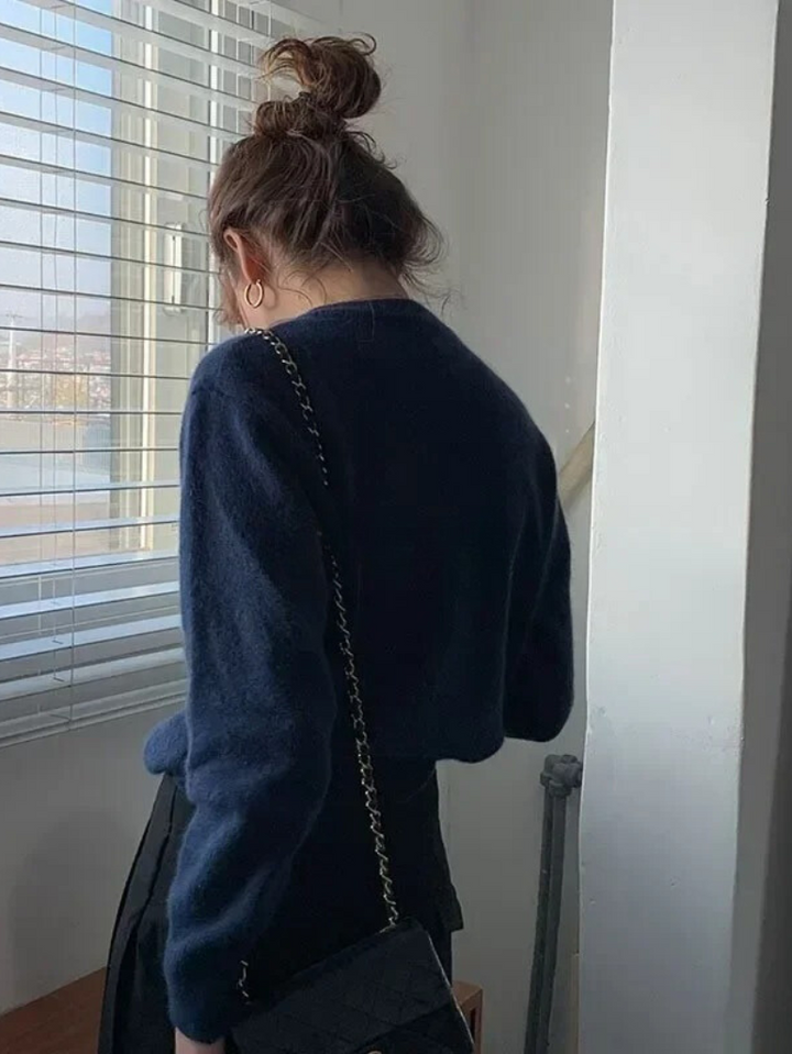 Stylish Knitted Cardigan with O-neck - Sophie-Marine blue-S-The Livary