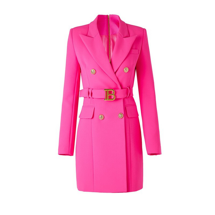 Stylish Plain Blazer Dress - Celeste-Pink-S-The Livary