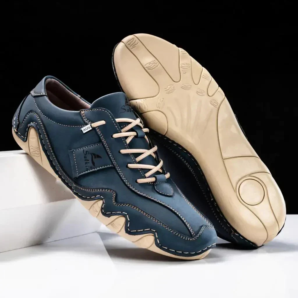Stylish & comfortable men's leather loafers with profile sole - Matteo-Blue-6.5-The Livary