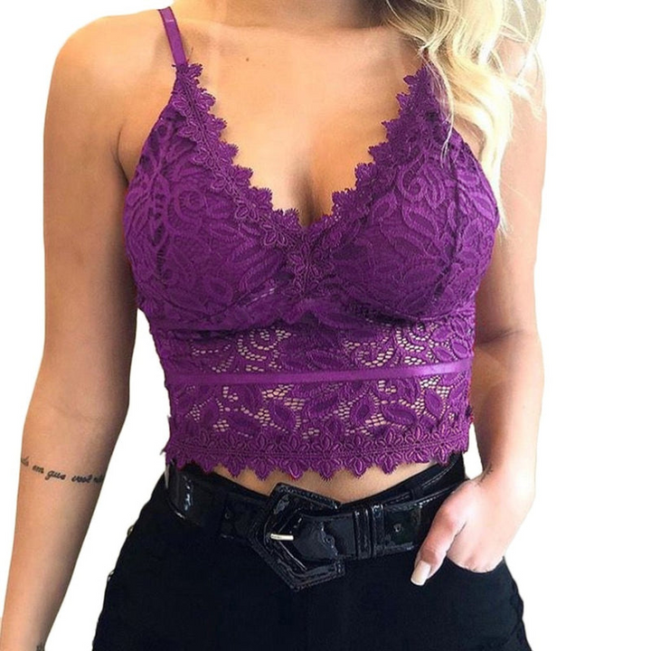 Ladies Lace Top with Spaghetti Straps – Lina-Purple-S-The Livary