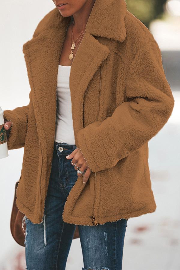 Trendy Jacket with Stand-Up Collar and Zipper - Amara-Brown-S-The Livary