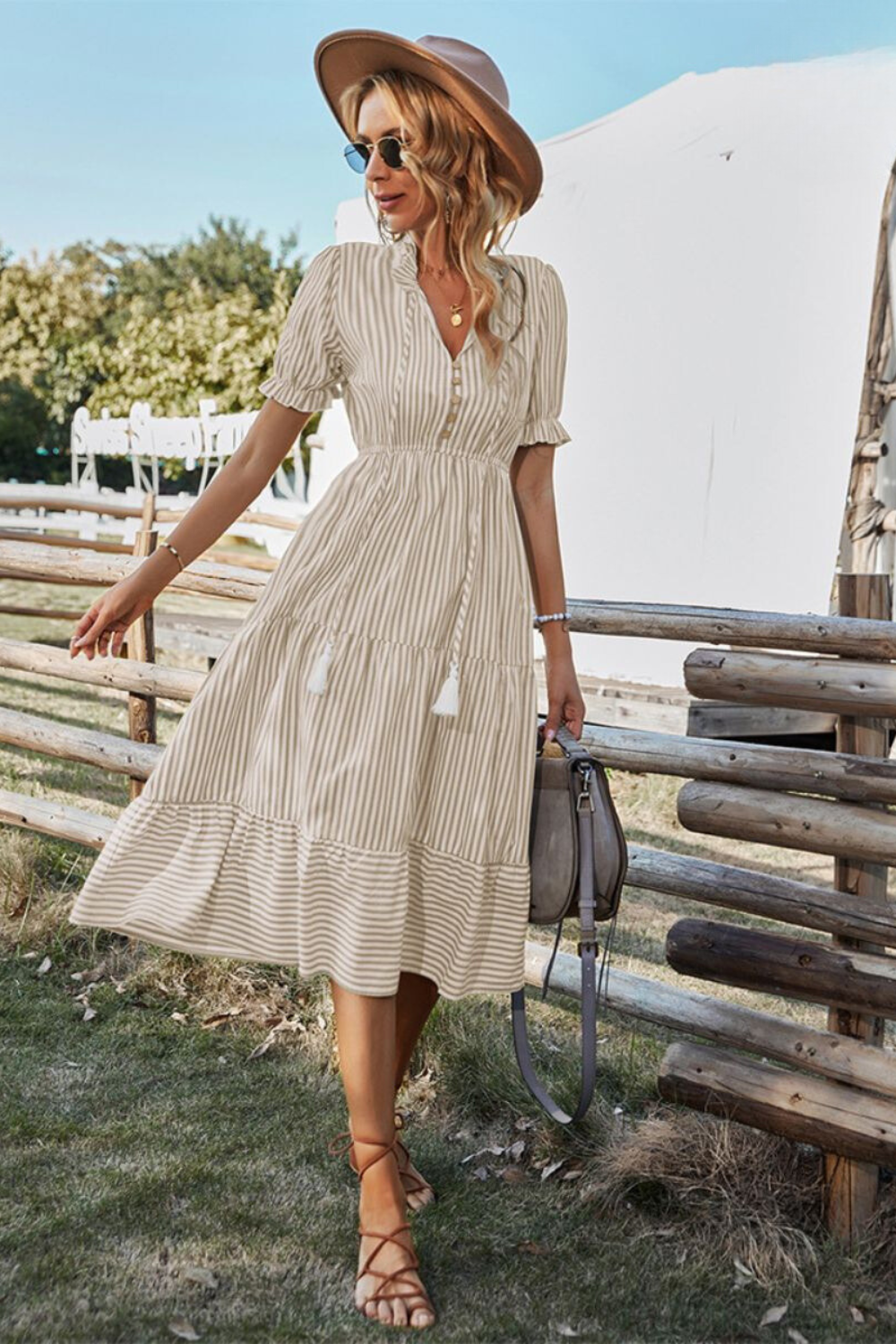 Striped summer midi dress – Amira-Pink-S-The Livary
