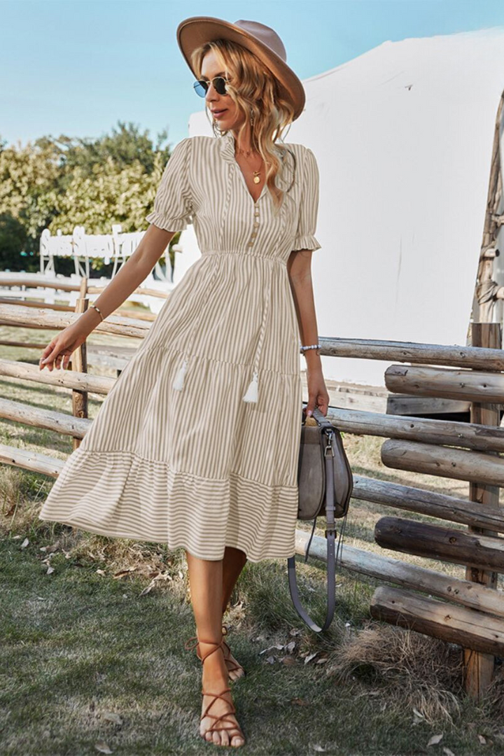Striped summer midi dress – Amira-Pink-S-The Livary
