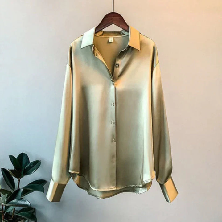 Stylish Satin Women's Blouse - Elina-Olive green-S-The Livary